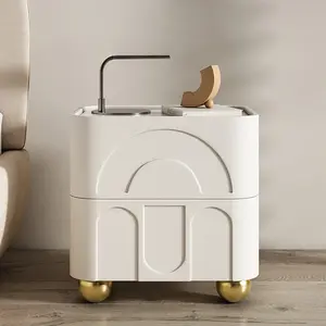 Homary Modern White Smart Nightstand with Drawers, Wireless Charger, and Sintered Stone Top Indoor Furniture Bedside Table