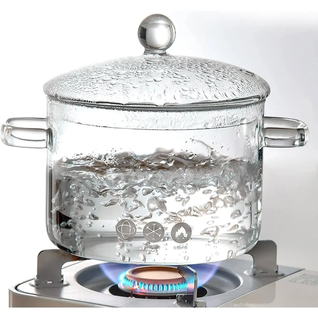 1.9L Smooth Glass Saucepan with Lid - Dishwasher Safe, Oven Safe Stovetop Cookware, Transparent Dual-Handle Pot for Boiling Tea, Stew, Cleaning, Dual Handles