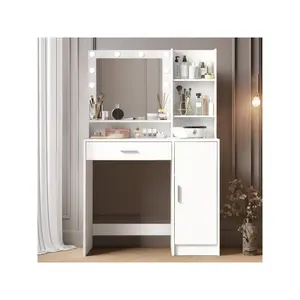 New 2024  MIRROTOWEL Vanity Desk With Mirror Light Large Drawer Three Level Storage Dresser 3 Lighting Modes Adjustable Brighess Bedroom Dressing Table Home Decor Ideas