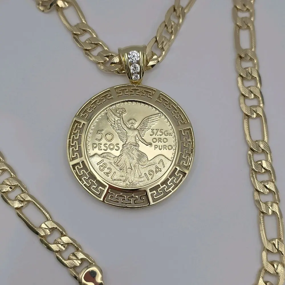 Centenario necklace fashiom design figaro chain clear stones 24"inches GOLD-PLATED  perfect gift