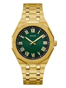GUESS Male Gold-Tone and Green Sunburst Analog Watch