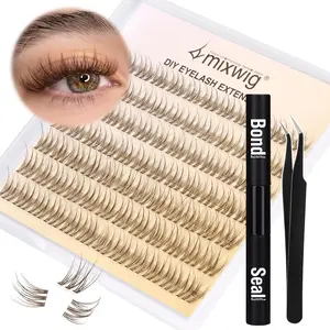 Brown Lashes Extension Kit Natural Lash Clusters Kit C Curl Individual Lashes Kit Brown 10-12mm Short Eyelash Extensions Kit with Lash Bond and Seal & Lash Applicator for DIY Lash Extension
