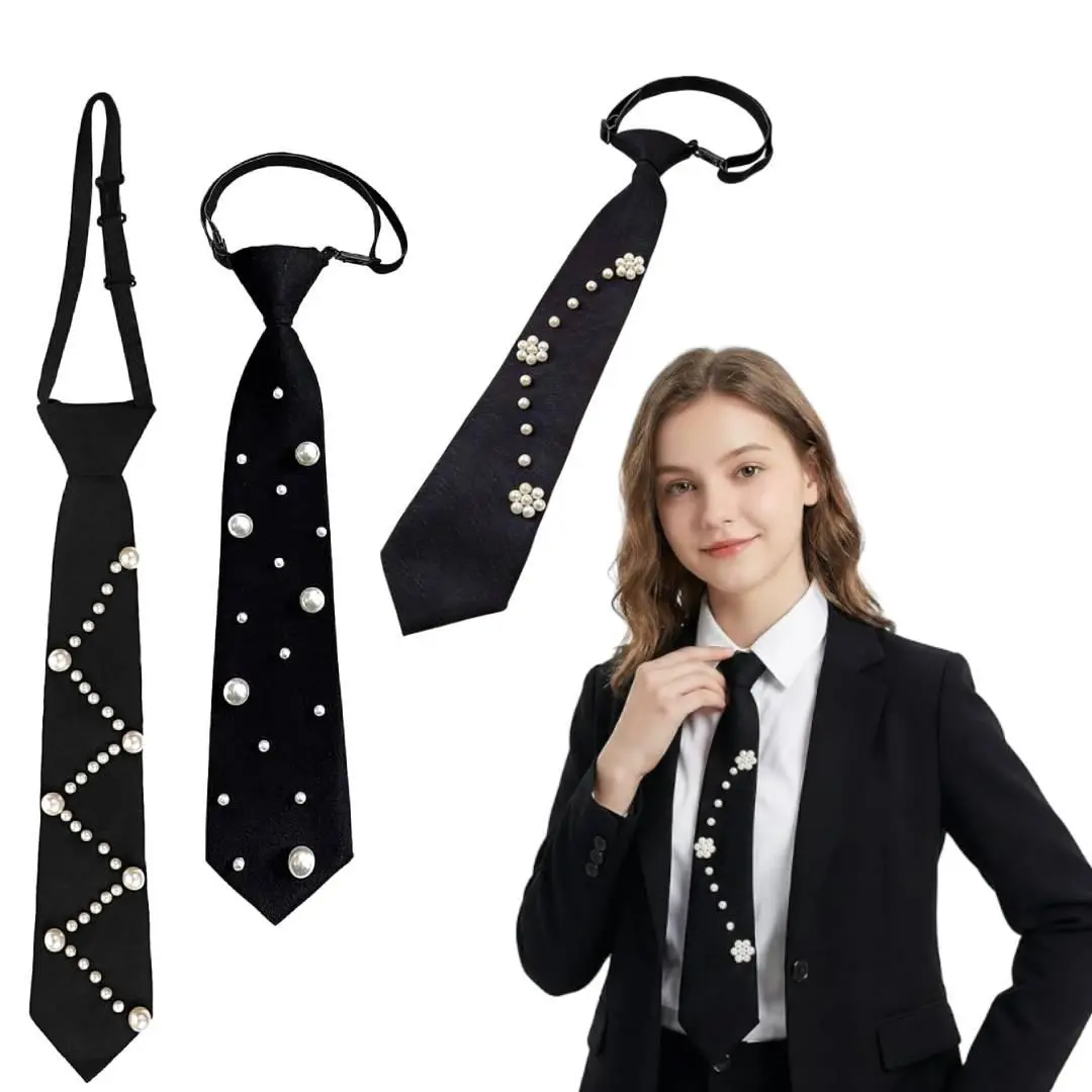 3pcs simulated pearl pre tied tie, adjustable uniform tie, elegant necklace suitable for parties, graduation ceremonies, banquets, dates