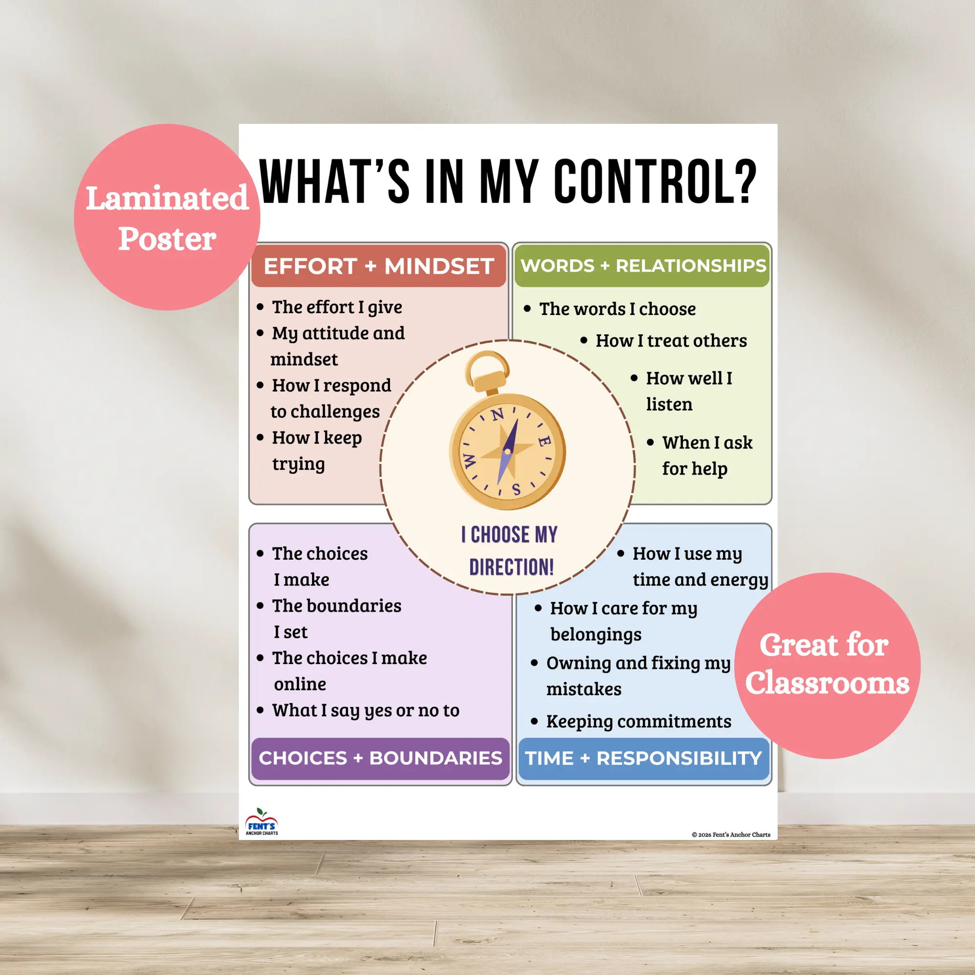 What's in My Control Laminated Poster | Circle of Control Anchor Chart | SEL Classroom Decor