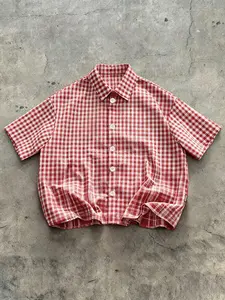 Men's Casual Street Style Checkered Plaid Gingham Short Sleeve Button Shirt, Classic Vintage Fashion, Trendy and Unique Design, Outdoor Wear, Fresh and Simple, Checked, Menswear, Button Front Shirt