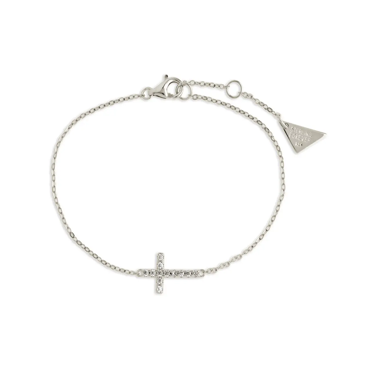 Sterling Silver Kinsey Luxe Cross-Accent Hypoallergenic Bracelet, Fine Silver Jewelry Accessory, High Quality Bracelet, Faith, Minimalist, Female