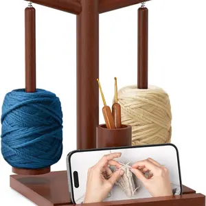Wooden Yarn Holder for Crocheting and Knitting, Upgraded Magnetic Rotating Yarn Spinner with 2 Spindles, Perfect for Crocheting and Knitting Lovers, Yarn Winder, Crochet Hooks