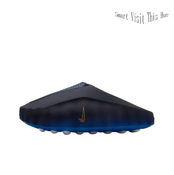 Bold Gradient Black & Blue Slip-On Slippers, Perforated Chunky Foam Clogs with Metallic Gold Detail, Casual Footwear for Streetwear & Night Vibes