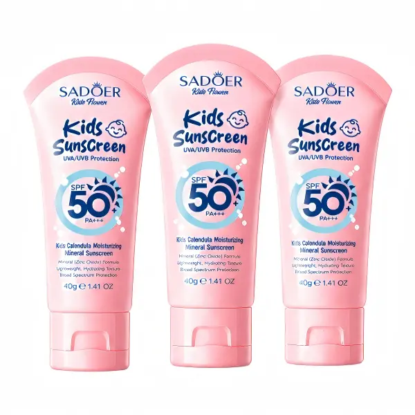 Value 3 Bottles Children Moisturizing Mineral Sun Cream SPF50+ PA++++ Infused Calendula Extract Soothes Delicate Kid Skin Natural Zinc Oxide Effective UV Protection Non-Greasy Comfortable Wear Hydrating Skin All Summer Mild Sunscreen For Sensitive Kids