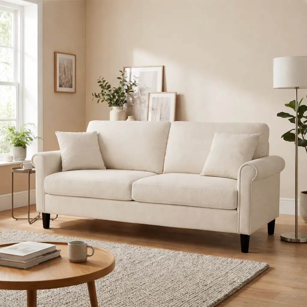 Modern Linen accent chair & couch set, armchair/loveseat/3-seater sofa with pocket springs, reading chair couch for living room/office, beige white/classic grey,dorm essentials,home decor