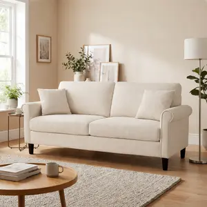 Modern Linen accent chair & couch set, armchair/loveseat/3-seater sofa with pocket springs, reading chair couch for living room/office, beige white/classic grey