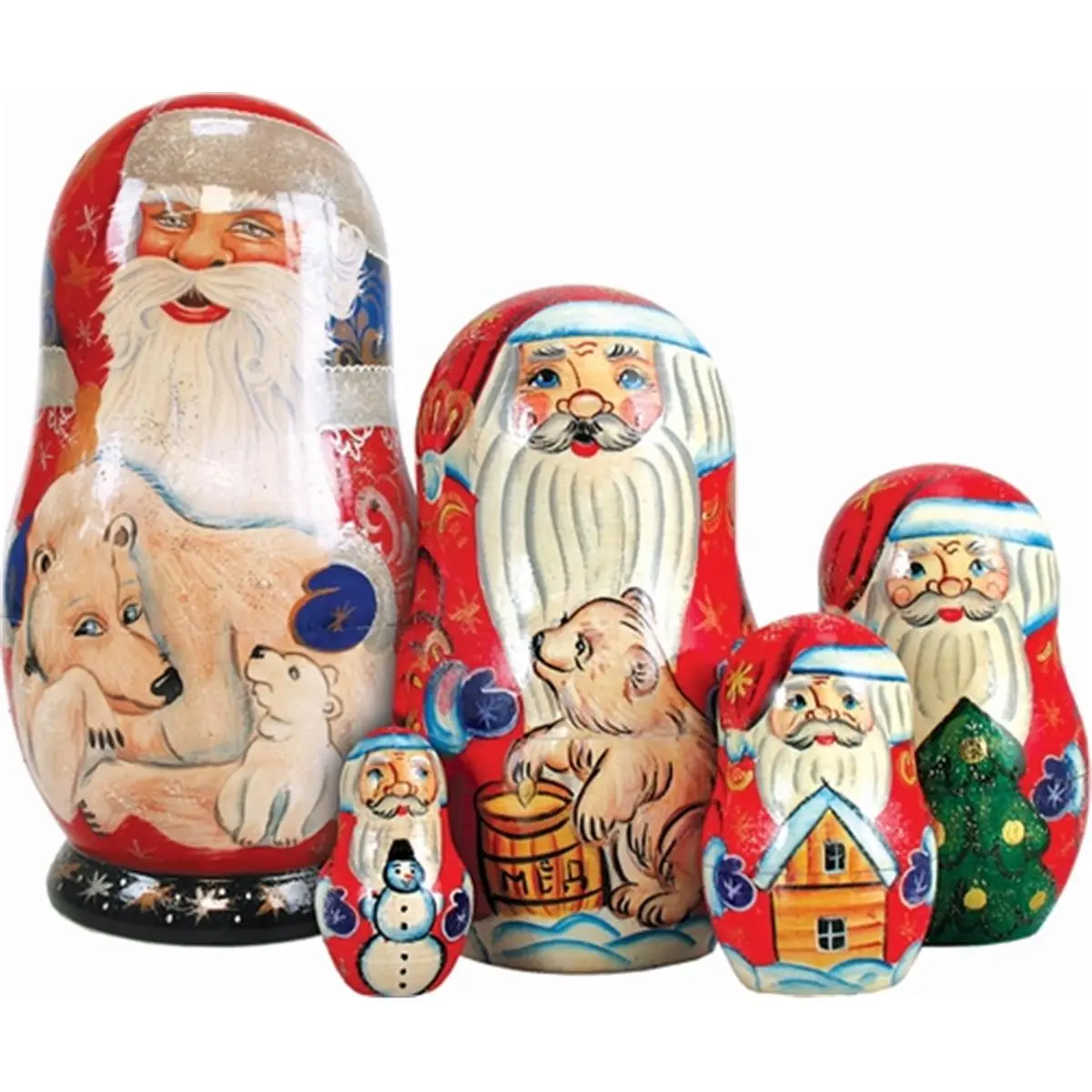212 MAIN Folk Art Nested Doll Set - G.Debrekht Freehand-Painted 5-Piece, 6.5 in. Polar St. Nick Design, Festive Home Decoration, Nested Dolls
