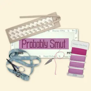 Happy Stitching - Probably Smut Needlepoint Bookmark Kit - DIY Self Finishing Needlepoint Bookmark Kit - Gifts for Romance Book Lovers
