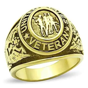 Men's Gold IP Stainless Steel Wide Band Ring - US Military/Veteran Tribute, Classic Band, Solid Metal, Steel Design, Classic Band Rings, Solid Metal Rings