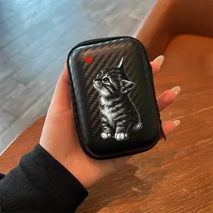 Cat Pattern Eva Hard Edge Headphone Cable Charger Box, Simple Design Mesh Pocket, Durable Portable Accessories Organizer