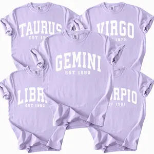 Comfort Colors Astrology Zodiac Shirt, 12 Horoscope Signs Tee, Custom Birth Year EST T-Shirt, Aries Taurus Gemini Virgo Libra Scorpio Aquarius Pisces Gift, Trendy Aesthetic Casual Wear, Orchid Color