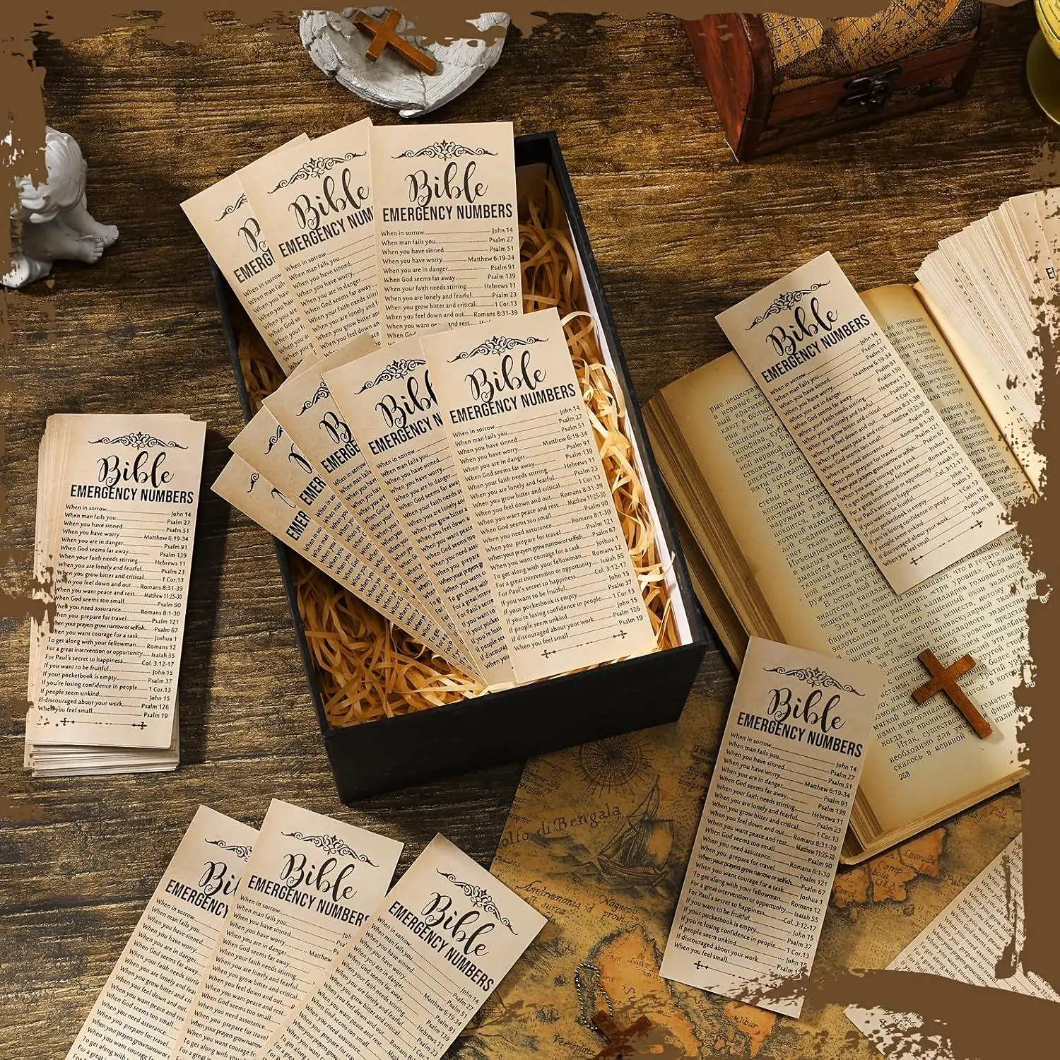 Vintage Bible Verse Bookmark, 1 Count Creative Bookmark with Emergency Phone Number, Reading Bookmark for Church, Sunday School & Religious Gift, Book Accessory