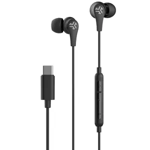 JLab JBuds Pro USB-C Wired Earbuds, iOS/Android, 10mm Sound Drivers, Silicone Gel Tips, Cush Fins, Black, Premium Audio, Electronic Headphone