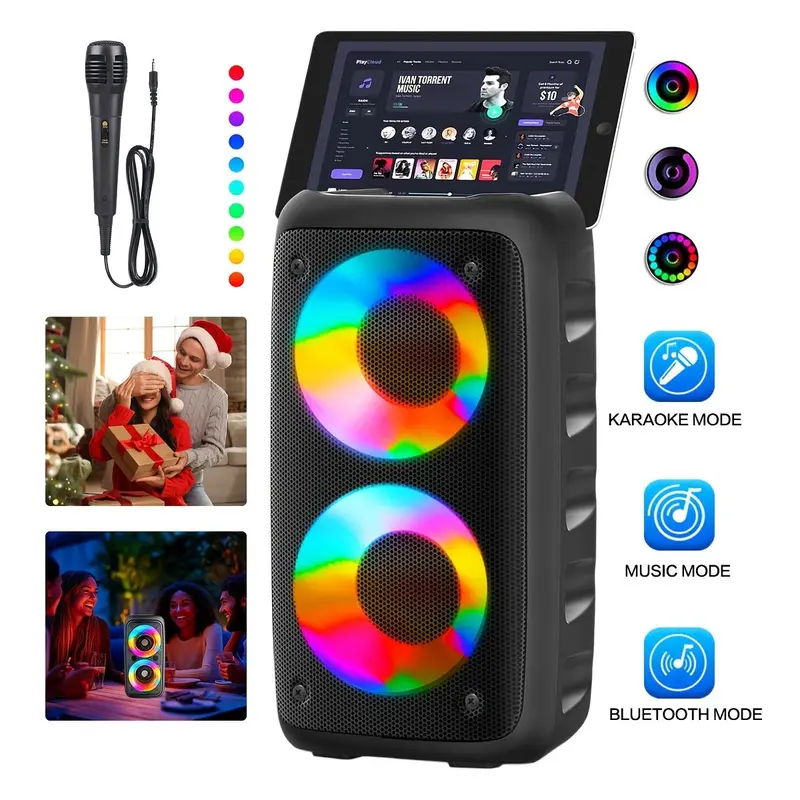 Portable Wireless Bluetooth Speaker - 4" Subwoofer Dual Driver Loud Bass Sound System, RGB LED Light, TWS Support, MIC, USB, Auxiliary Input, Ideal for Outdoor Camping, Parties, Holiday Gift Gadget