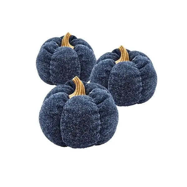 Deep Blue Pumpkin Decor Ornaments Set, 3-Piece Festive Home Supplies with Fabric Texture Polyester Mix Accents