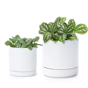 3.5 Inch & 4.7 Inch Ceramic Planter Pots for  with Drainage Hole and , X-Small  Pots Set, White, 94-G-XS-1