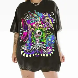 Beetlejuice Horror Graphic Tee, Neon Vintage Movie T-Shirt, Oversized 90s Grunge Streetwear Top, Gothic Halloween Shirt Unisex, Movie Fans Gift Menswear Top HYL