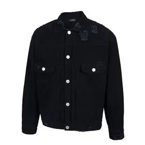 Oversized Distressed Denim Jacket, Vintage Washed & Destroyed, Y2K Grunge Streetwear Trucker Coat, Unisex Edgy Layering Top for Men Women Fall Winter Festival OOTD