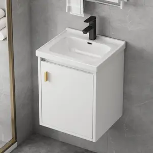16'' Bathroom Vanity with Sink Combo, Wall Mounted Small Bathroom Vanity with Soft-Close Door Modern Floating Cabinet, Pop-up Drain, P-Trap Included, White(No Faucet)