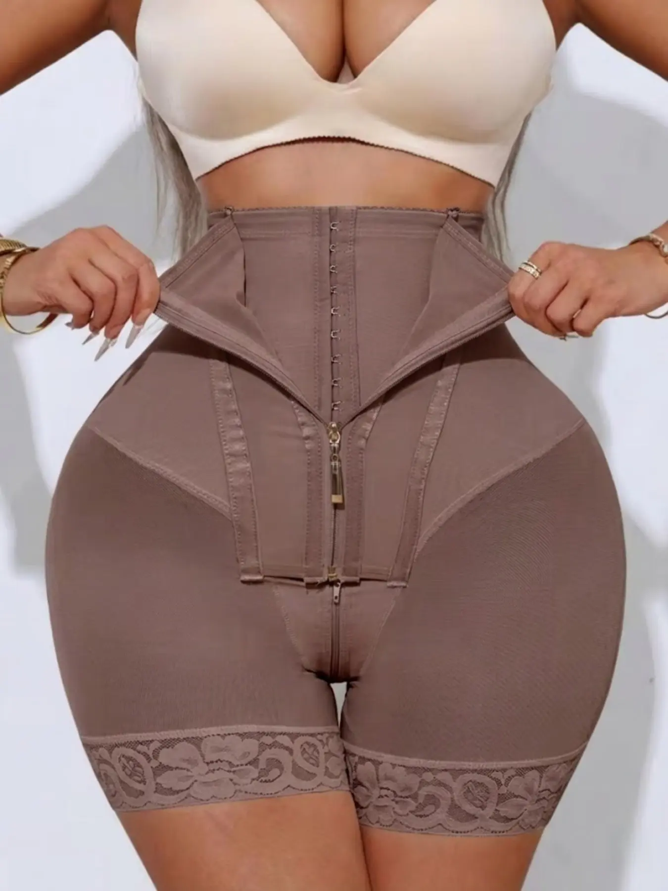 Women's High-Waist Zipper Shaping Bottoms, Adjustable Hook Fajas Shapewear Romper, Breathable Tummy Control & Butt Lifting Shorts, Daily Wear Shapewear, Slimming Compression Panty, Body Shaper Shorts for Gym, Sports and Yoga