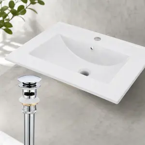 24-Inch White Ceramic Rectangular Drop-In Bathroom Vessel Sink with Single Faucet Hole and Overflow, Vitreous China Vanity Top Mount Basin for Bathroom Remodel, Guest Bath, Powder Room, 24"W x 18"D, White Color Options, Ceramic Material