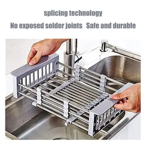 Retractable Drain Basket with Adjustable Armrest,Stainless Steel Kitchen Drying Rack,Over The Sink Dish Drying Rack,Adjustable Multi-function Water Filter Basket for Fruits. Organiser