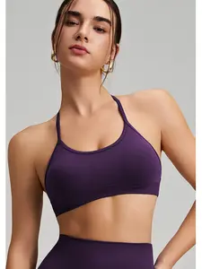 Seamless Strappy Cross Back Sports Bra and Leggings Set, High Waist Tight Fit Quick Dry Yoga Activewear for Women Running Gym