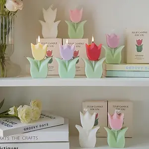 Tulip Shaped Candle, 1 Count Flower Design Floral Aromatherapy Candle, Decorative Candle for Home Living Room Bedroom Decoration, Perfect Gift for Birthday & Anniversary & Wedding, Ornaments, Halloween