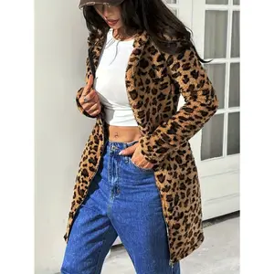 Women's Leopard Print Trench Coat, Elastic Waist Zip-Up Jacket, Casual & Formal Outerwear