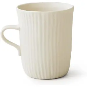 WENSHUO Vertical Stripe Ceramic Mug with Small Handle, 12oz, Matte Crème