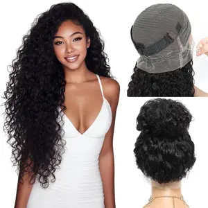 GK Hidden Strap 360 Lace Front Wigs Human Hair Glueless 360 Full Lace Deep Wave Curly Human Hair Wig with invisible Drawstring Wet and Wavy Lace Frontal Wigs for Black Women Natural Hairline