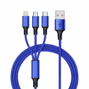3 in 1 Multifunctional Charging Cable, 4ft Multi Phone Charger Cable Nylon Braided Universal Charging Cord Extra Long Multiple USB Cable with USB C, Micro USB Port Connectors for Cell Phones and More