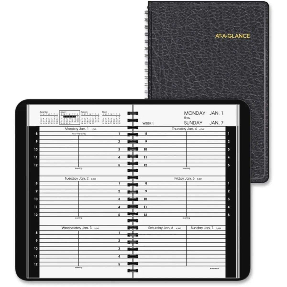 212 MAIN Leather Cover Weekly Planner - 5x8 in, Black, Julian Dates, Ruled Pages, Planner Notebook