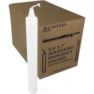 Long White Unscented Household Candles (Box of 48) Perfect for Church Ceremonies and Emergency Use Made in U.S.A.