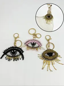 Handmade Beaded Eye Bag Charm, Tassel Design Purse Decoration, Unique Handcrafted Accessory for Bags, Fashionable Gift Idea, Bag Charm Keychain