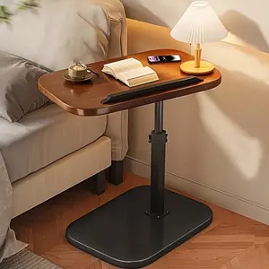 C-Shaped Sofa Side  - Walnut Finish Wood & Metal End  for Living Room - Portable Laptop Desk & Snack Tray for Couch, Bed, and Small Spaces coffee tables