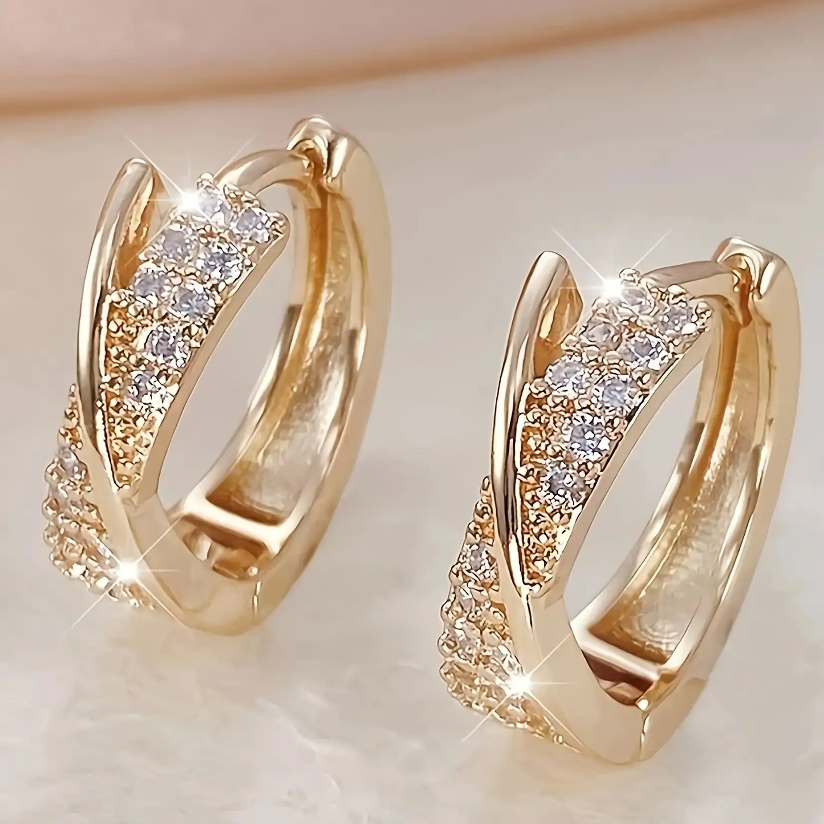 Rose Gold Plated Hoop Earrings for Women, Elegant Compact Design with Sparkling 3A Zirconia for Party and Daily Wear