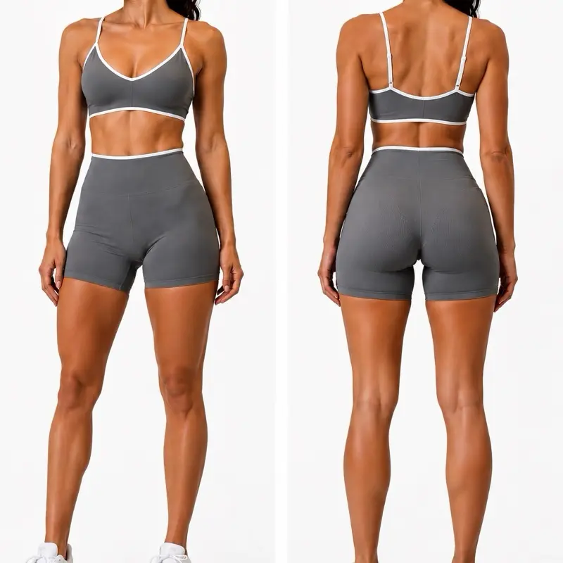 Women's 2-Piece Basic Solid Sportswear Set - Lady's High-Waisted Biker Shorts + Premium Compression Top, Comfortable for Gym, Yoga