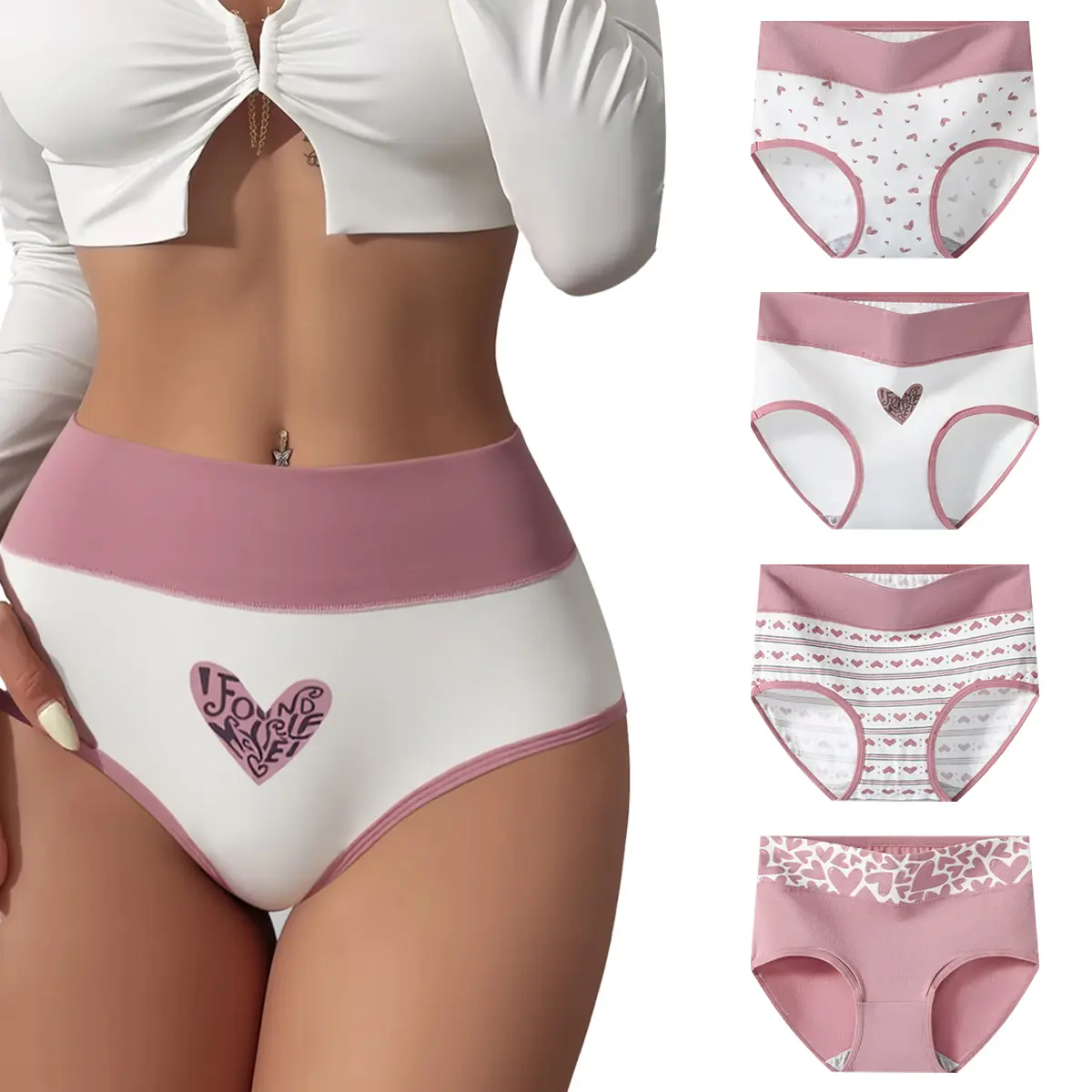 Hotcom Lady's High-Waist Cotton Slippers & Lingerie Brief Panties Set - 4 or 8 Pairs, Hipster Style, Comfortable Support, Breathable Soft, Spring Everyday Use, Plus Size, High Waisted Underwear, Women's Clothes, Underwear for Women summerwins