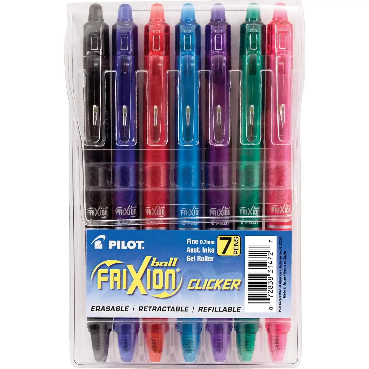 FriXion Erasable Gel Pens, Fine Point 0.7 mm Erasable Pens, Pack of 7 Assorted Colors