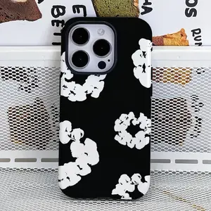 Black Flower Luxury D-Denims T-Tears Phone Case Film Shell for iPhone 16 15 14 13 12 11 Pro Max Plus Cellphone Protection Shockproof Screen Protector