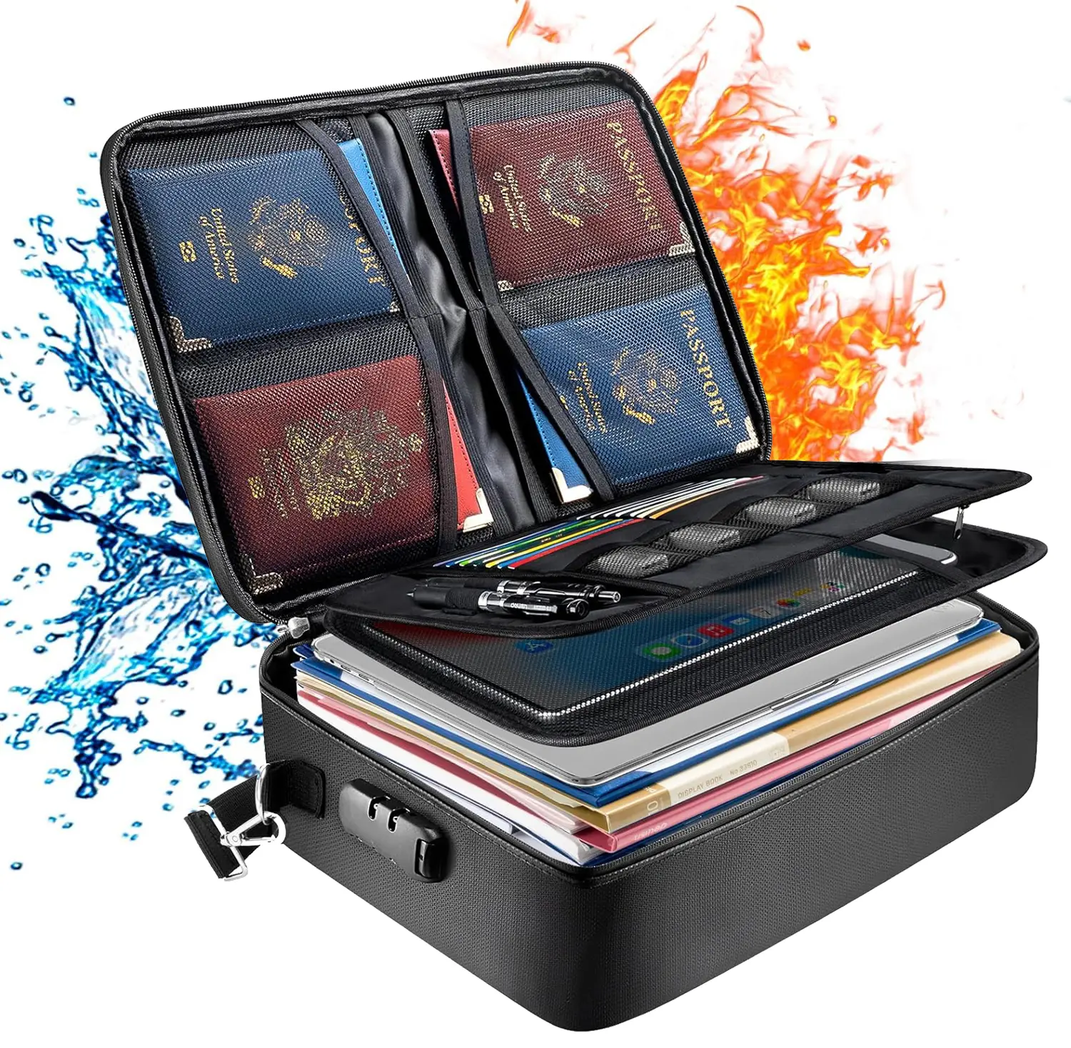 Fireproof Document Box with Lock, Portable Fireproof Document Bag ...