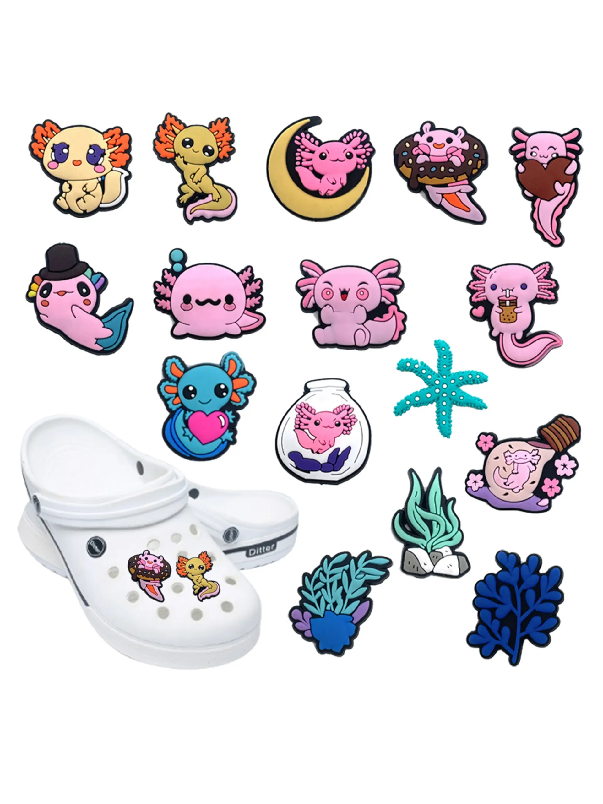 16pcs New Cartoon Salamander Decorative Shoe Accessories Set, Shoe Charms, Shoe Decoration, Comfortable and Durable Design, Fashionable Daily Wear, Ideal Gift for Fashionistas