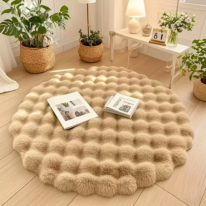 Soft Round Plush Rug for Bedroom, Thick Shaggy Faux Fur Area Carpet, Easy to Clean Non Slip Cozy Floor Mat for Living Room Nursery Makeup Room Closet Dorm Decor, 35.43 in