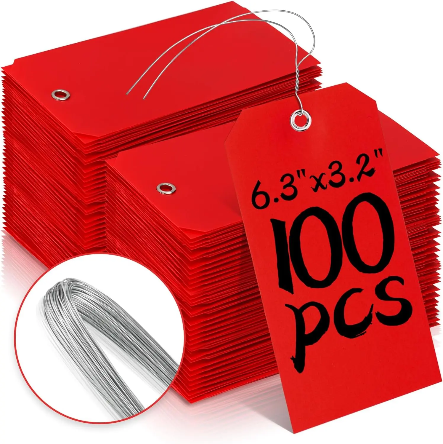 100 Red Plastic Shipping Tags - 6.25" x 3.125", Durable, Reinforced Hole, Stacking Labels for Office, Schools, Businesses, Equipment Parts, Color Coding Projects, Price Tags